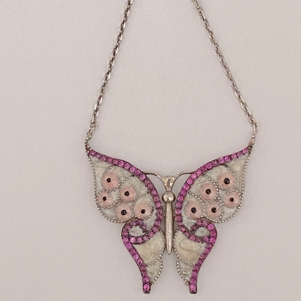 🦋Butterfly necklace cz enamel evileye 925 silver